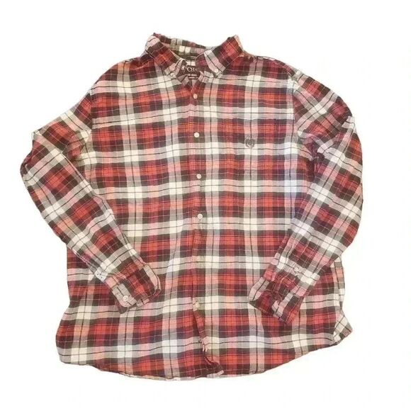 Chaps Men's Red/Black Cotton  Plaid Long Sleeve Button Down Collared Shirt - Picture 1 of 10